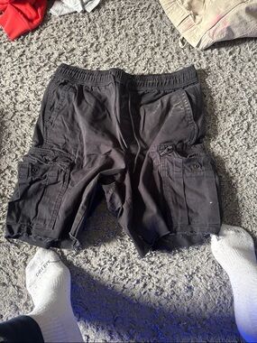 Men's Black Cargo Drawstring Shorts